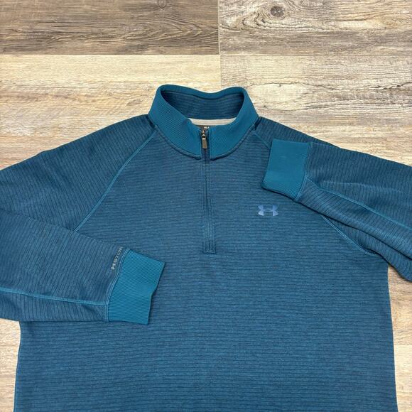 Under Armour UA Storm Fleece Teal Mens XL Loose Fit Cold Gear 1/4 Zip‎ Shirt EUC - Picture 1 of 7